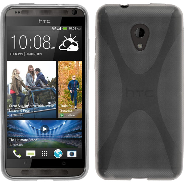 PhoneNatic Case kompatibel mit HTC Desire 700 - grau Silikon Hülle X-Style + 2 Schutzfolien