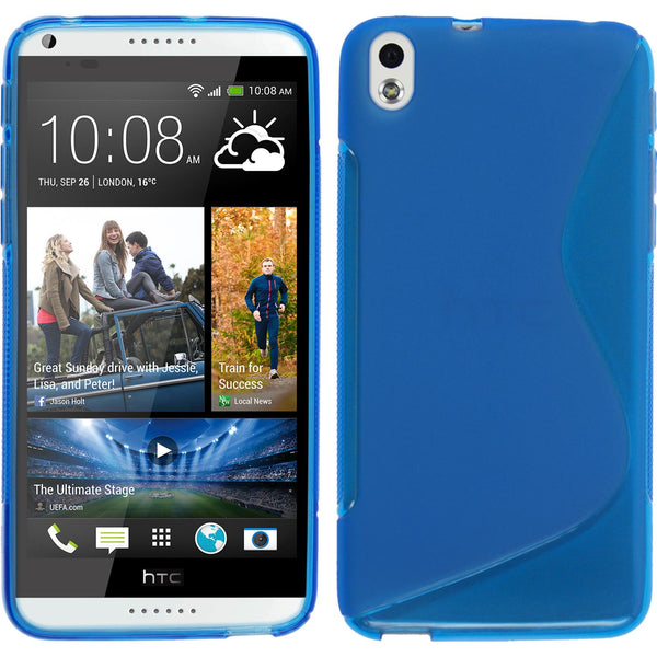 PhoneNatic Case kompatibel mit HTC Desire 816 - blau Silikon Hülle S-Style + 2 Schutzfolien