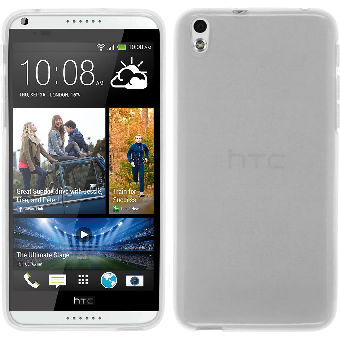 PhoneNatic Case kompatibel mit HTC Desire 816 - weifl Silikon Hülle transparent + 2 Schutzfolien