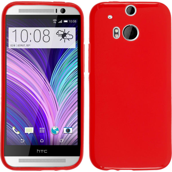 PhoneNatic Case kompatibel mit HTC One M8 - rot Silikon Hülle matt + 2 Schutzfolien