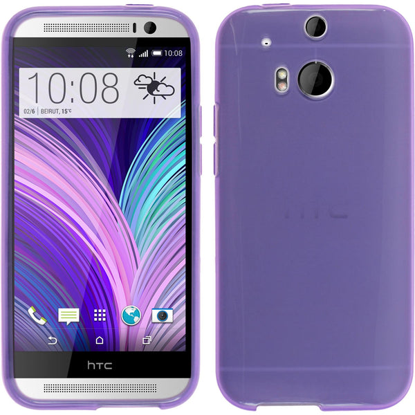 PhoneNatic Case kompatibel mit HTC One M8 - lila Silikon Hülle transparent + 2 Schutzfolien