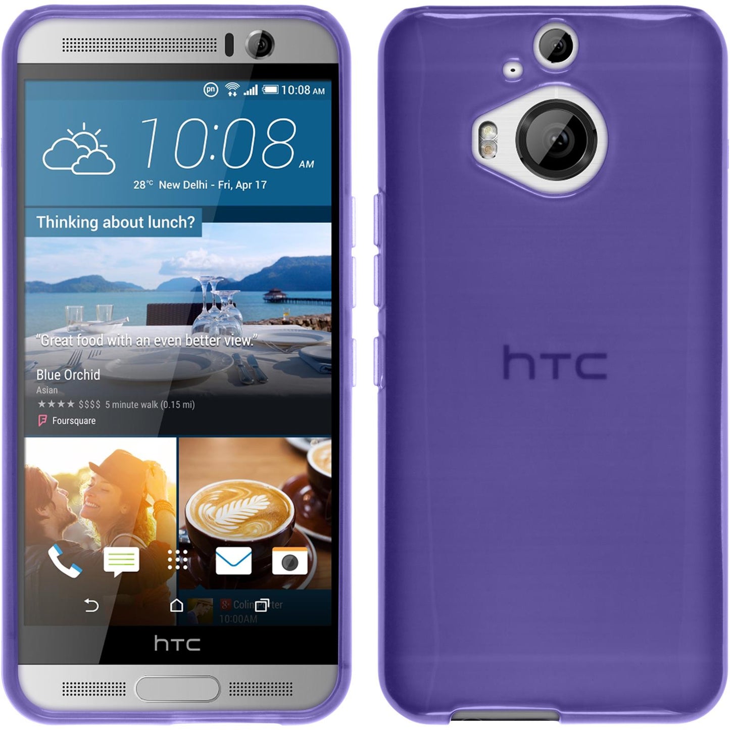 PhoneNatic Case kompatibel mit HTC One M9 Plus - lila Silikon Hülle transparent + 2 Schutzfolien