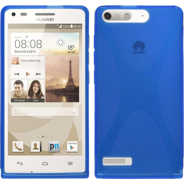 PhoneNatic Case kompatibel mit Huawei Ascend P7 Mini - blau Silikon Hülle X-Style + 2 Schutzfolien