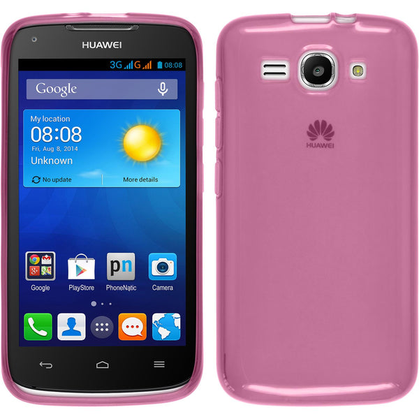 PhoneNatic Case kompatibel mit Huawei Ascend Y520 - rosa Silikon Hülle transparent + 2 Schutzfolien
