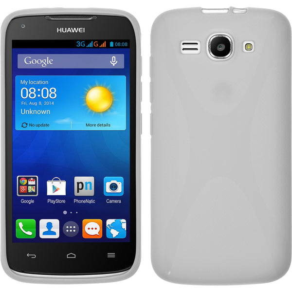 PhoneNatic Case kompatibel mit Huawei Ascend Y520 - weiﬂ Silikon Hülle X-Style + 2 Schutzfolien