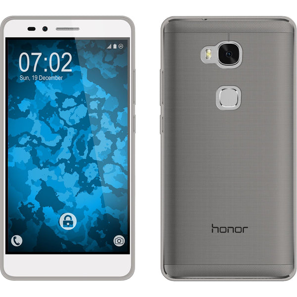 PhoneNatic Case kompatibel mit Huawei Honor 5X - grau Silikon Hülle Slimcase + 2 Schutzfolien