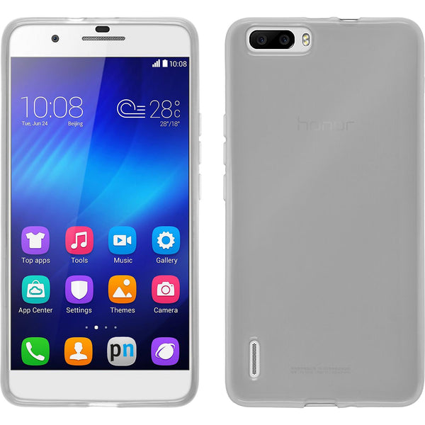 PhoneNatic Case kompatibel mit Huawei Honor 6 Plus - weiß Silikon Hülle transparent + 2 Schutzfolien