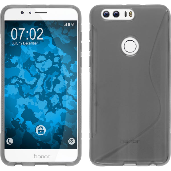 PhoneNatic Case kompatibel mit Huawei Honor 8 - grau Silikon Hülle S-Style + 2 Schutzfolien