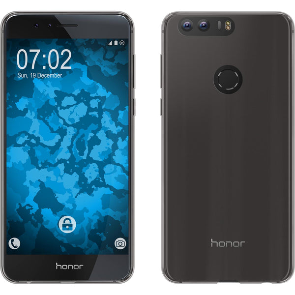 PhoneNatic Case kompatibel mit Huawei Honor 8 - grau Silikon Hülle Slimcase + 2 Schutzfolien