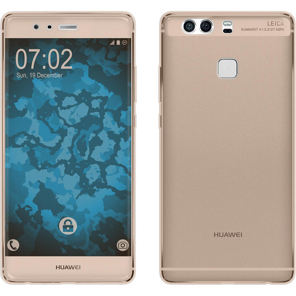PhoneNatic Case kompatibel mit Huawei P9 - gold Silikon Hülle 360∞ Fullbody Cover
