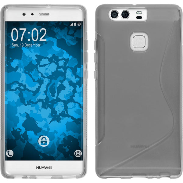 PhoneNatic Case kompatibel mit Huawei P9 - grau Silikon Hülle S-Style + 2 Schutzfolien