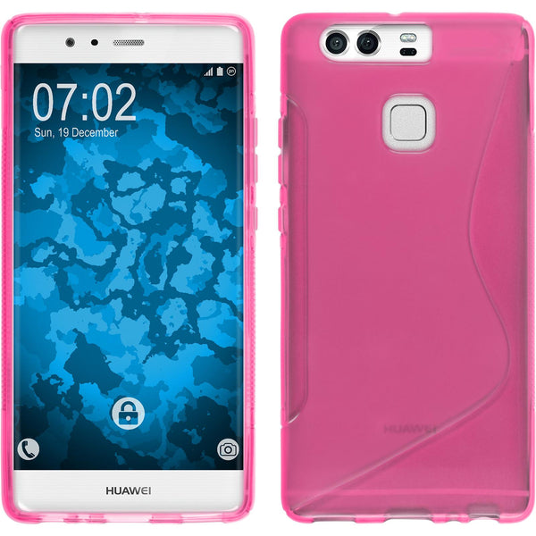 PhoneNatic Case kompatibel mit Huawei P9 - pink Silikon Hülle S-Style + 2 Schutzfolien