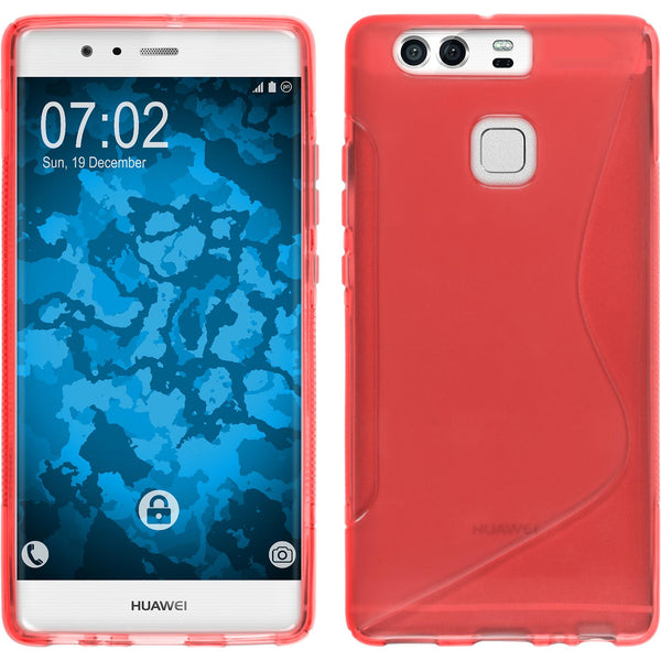 PhoneNatic Case kompatibel mit Huawei P9 - rot Silikon Hülle S-Style + 2 Schutzfolien