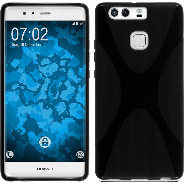 PhoneNatic Case kompatibel mit Huawei P9 - schwarz Silikon Hülle X-Style + 2 Schutzfolien
