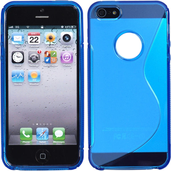 PhoneNatic Case kompatibel mit Apple iPhone 5 / 5s / SE - blau Silikon Hülle S-Style Logo + 2 Schutzfolien