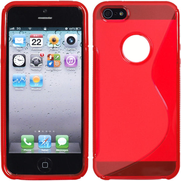 PhoneNatic Case kompatibel mit Apple iPhone 5 / 5s / SE - rot Silikon Hülle S-Style Logo + 2 Schutzfolien