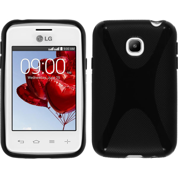 PhoneNatic Case kompatibel mit LG L20 - schwarz Silikon Hülle X-Style + 2 Schutzfolien