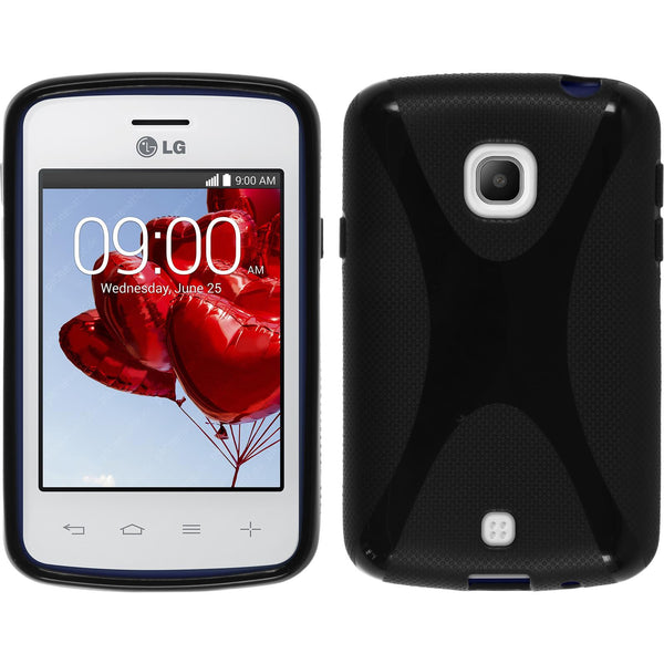 PhoneNatic Case kompatibel mit LG L30 - schwarz Silikon Hülle X-Style + 2 Schutzfolien