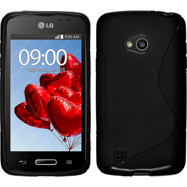 PhoneNatic Case kompatibel mit LG L50 - schwarz Silikon Hülle S-Style + 2 Schutzfolien