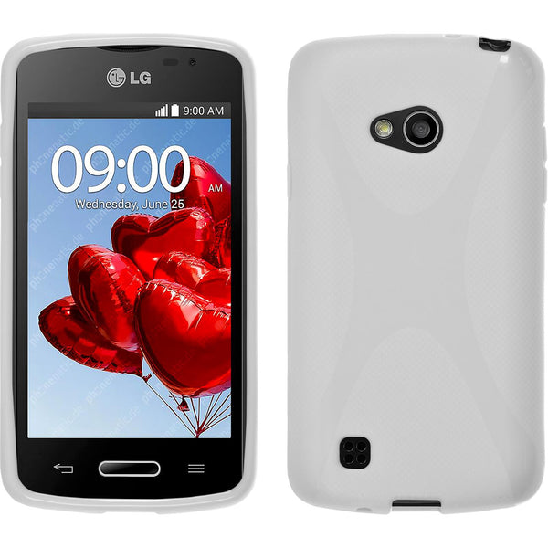 PhoneNatic Case kompatibel mit LG L50 - weiﬂ Silikon Hülle X-Style + 2 Schutzfolien