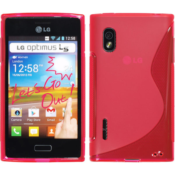 PhoneNatic Case kompatibel mit LG Optimus L5 - pink Silikon Hülle S-Style + 2 Schutzfolien