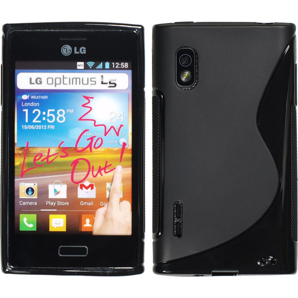 PhoneNatic Case kompatibel mit LG Optimus L5 - schwarz Silikon Hülle S-Style + 2 Schutzfolien