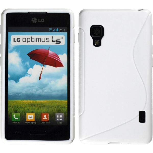 PhoneNatic Case kompatibel mit LG Optimus L5 II - weiß Silikon Hülle S-Style + 2 Schutzfolien