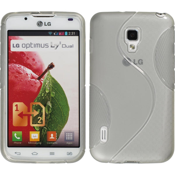PhoneNatic Case kompatibel mit LG Optimus L7 II Dual - grau Silikon Hülle S-Style + 2 Schutzfolien