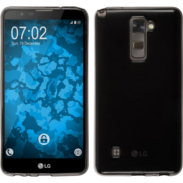PhoneNatic Case kompatibel mit LG Stylus 2 - grau Silikon Hülle transparent + 2 Schutzfolien