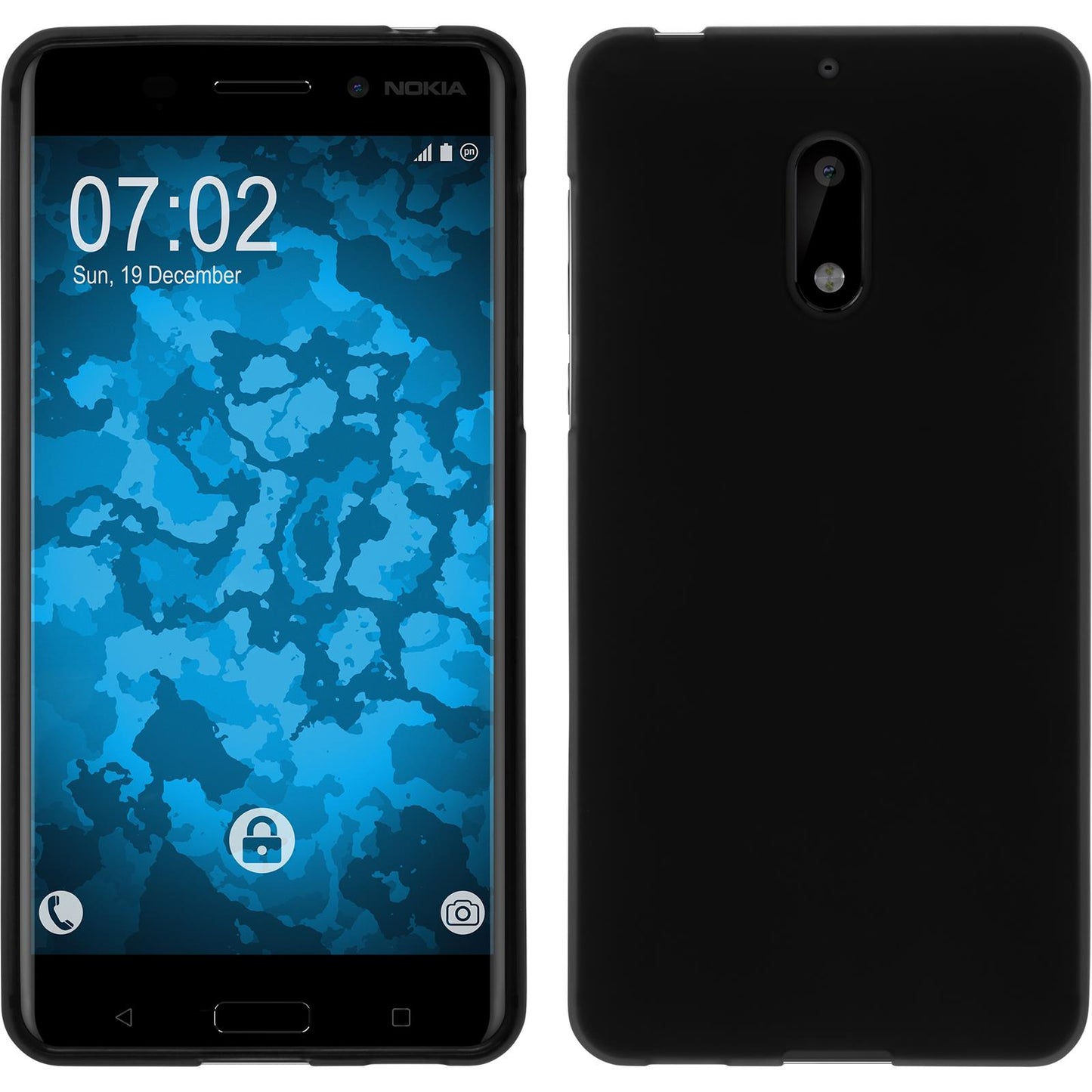 PhoneNatic Case kompatibel mit Nokia 6 - schwarz Silikon Hülle matt + 2 Schutzfolien