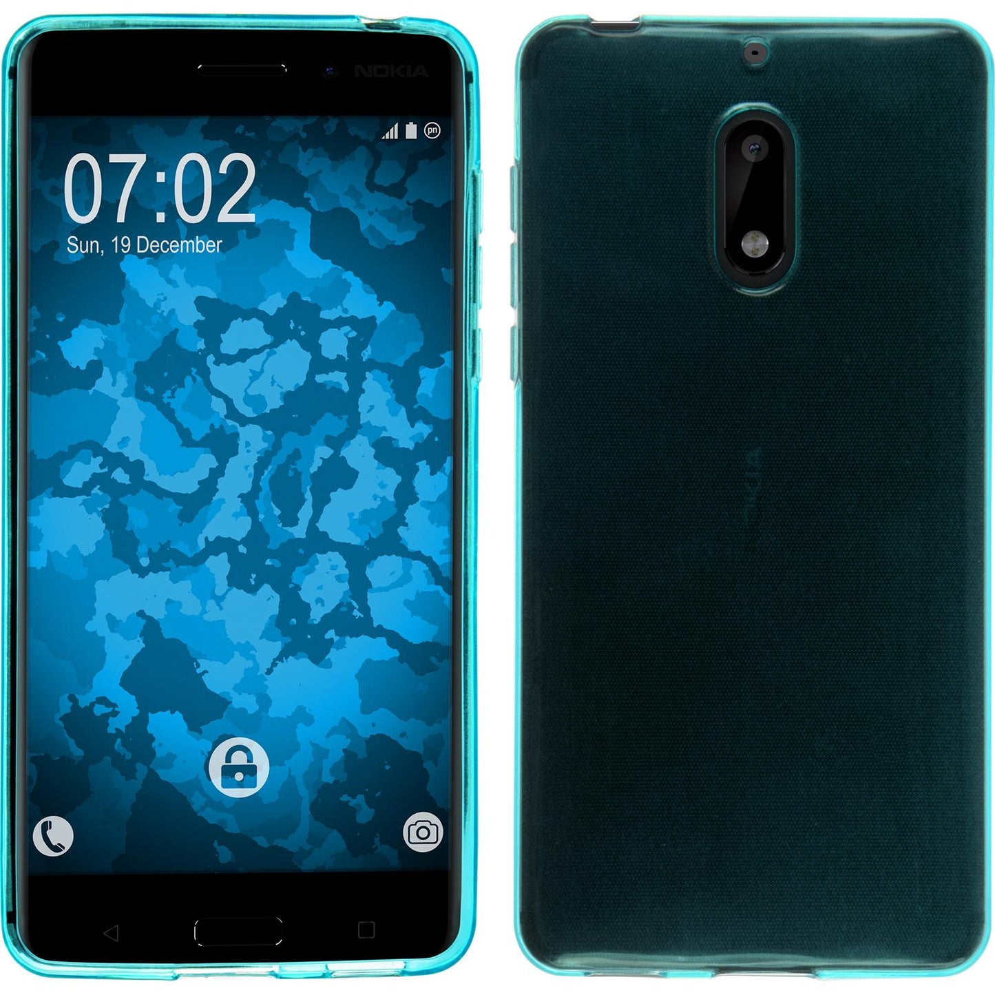 PhoneNatic Case kompatibel mit Nokia 6 - türkis Silikon Hülle transparent + 2 Schutzfolien