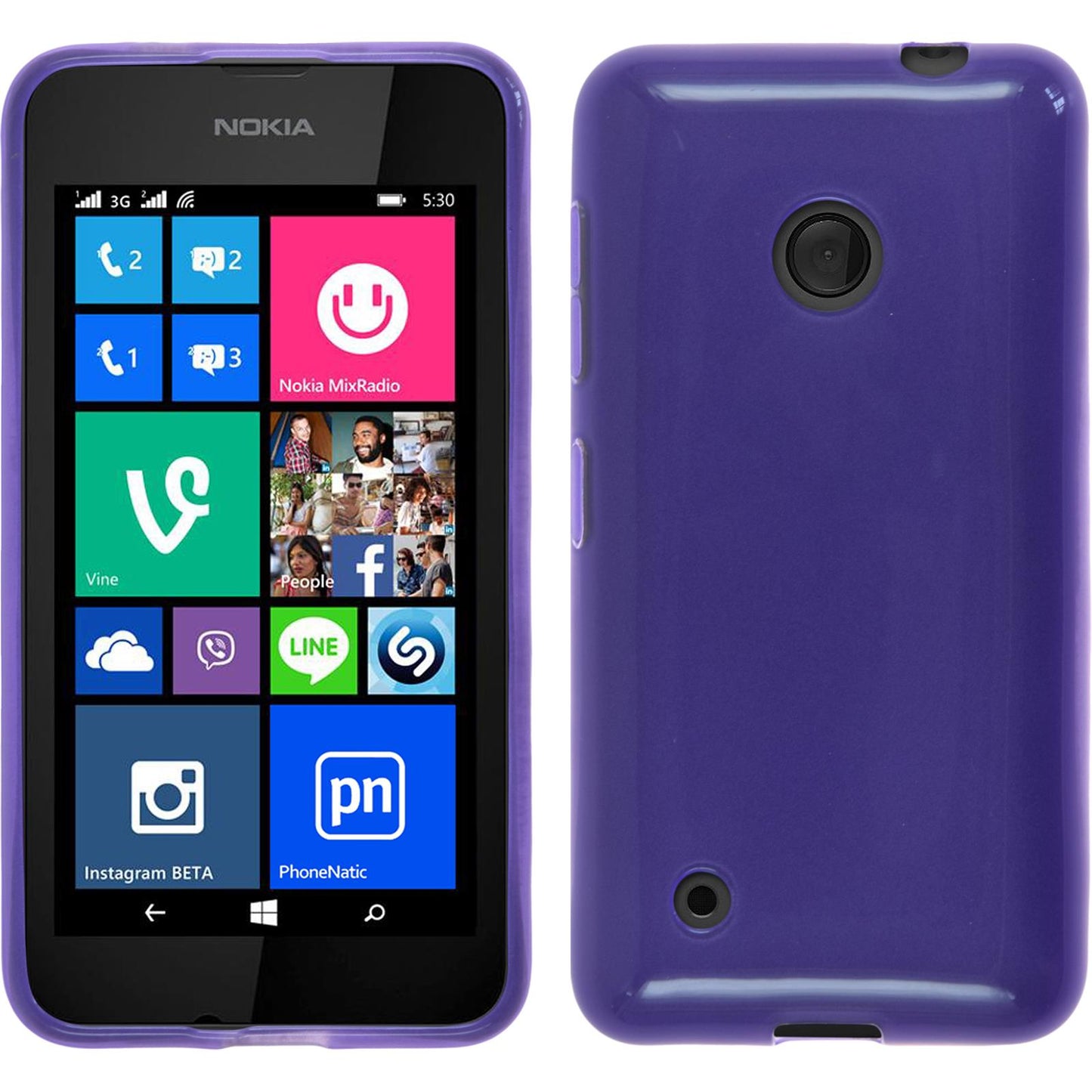 PhoneNatic Case kompatibel mit Nokia Lumia 530 - lila Silikon Hülle transparent Cover