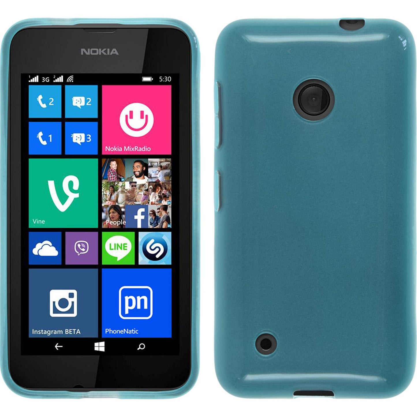 PhoneNatic Case kompatibel mit Nokia Lumia 530 - türkis Silikon Hülle transparent Cover