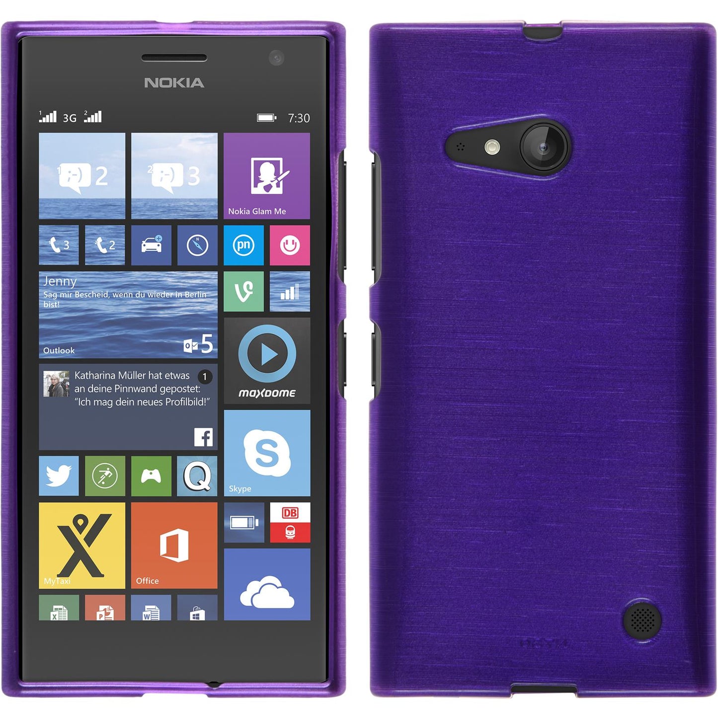 PhoneNatic Case kompatibel mit Nokia Lumia 730 - lila Silikon Hülle brushed + 2 Schutzfolien