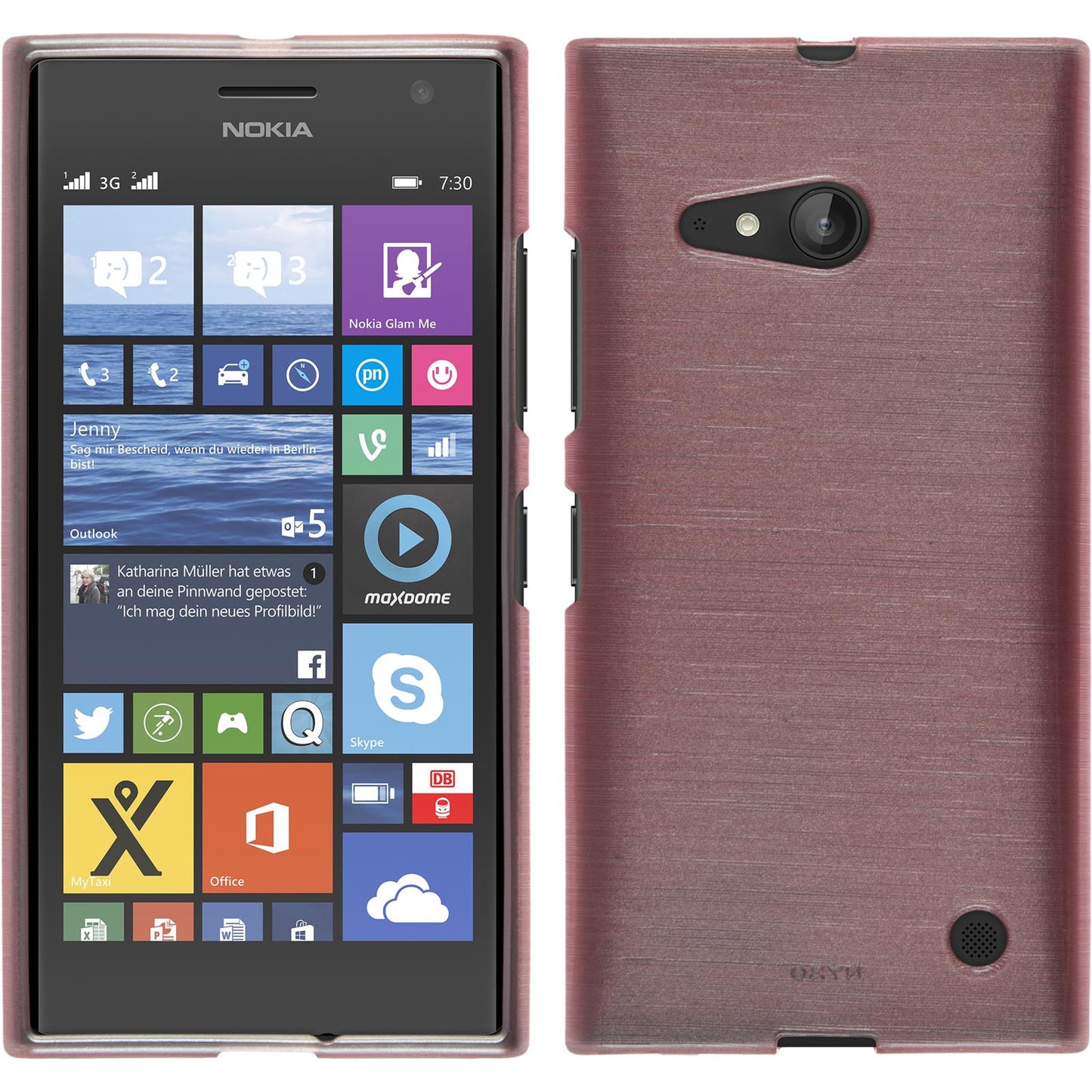 PhoneNatic Case kompatibel mit Nokia Lumia 730 - rosa Silikon Hülle brushed + 2 Schutzfolien