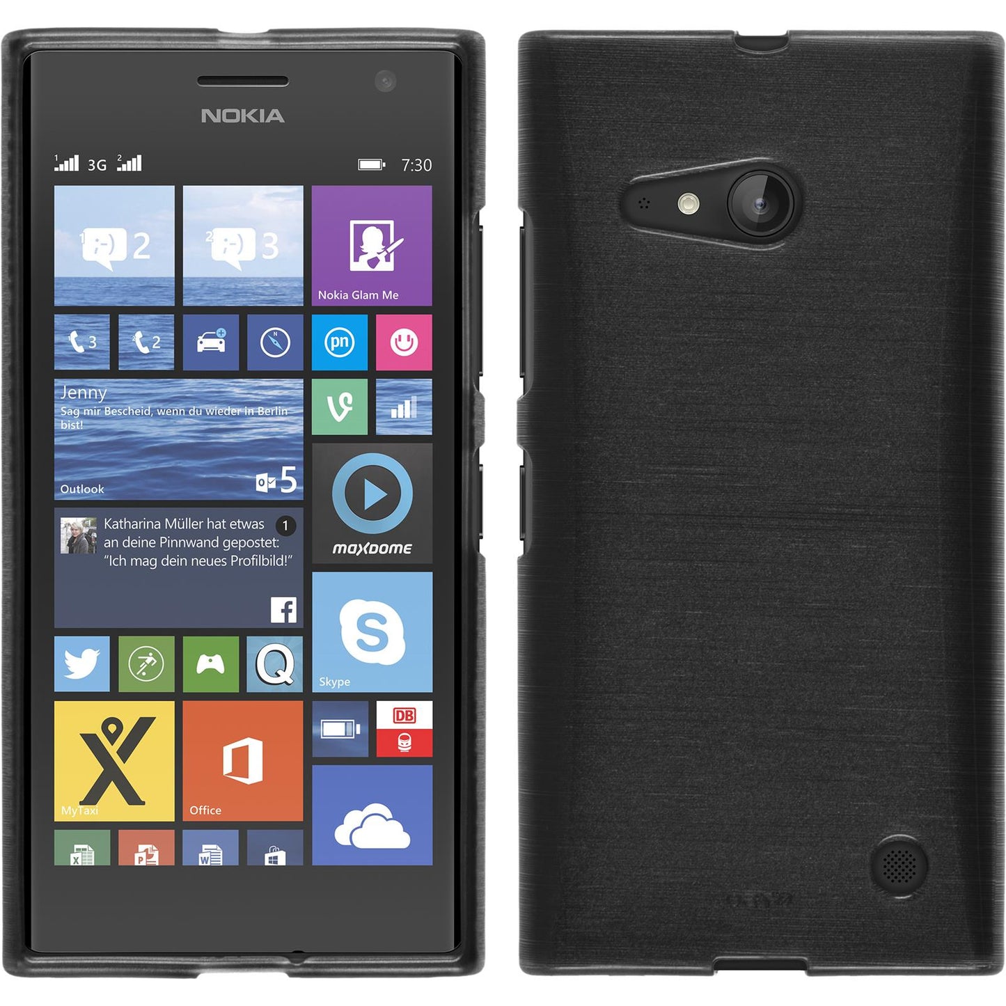 PhoneNatic Case kompatibel mit Nokia Lumia 730 - silber Silikon Hülle brushed + 2 Schutzfolien