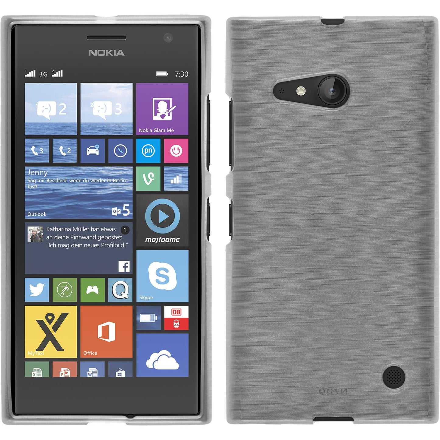 PhoneNatic Case kompatibel mit Nokia Lumia 730 - weiß Silikon Hülle brushed + 2 Schutzfolien