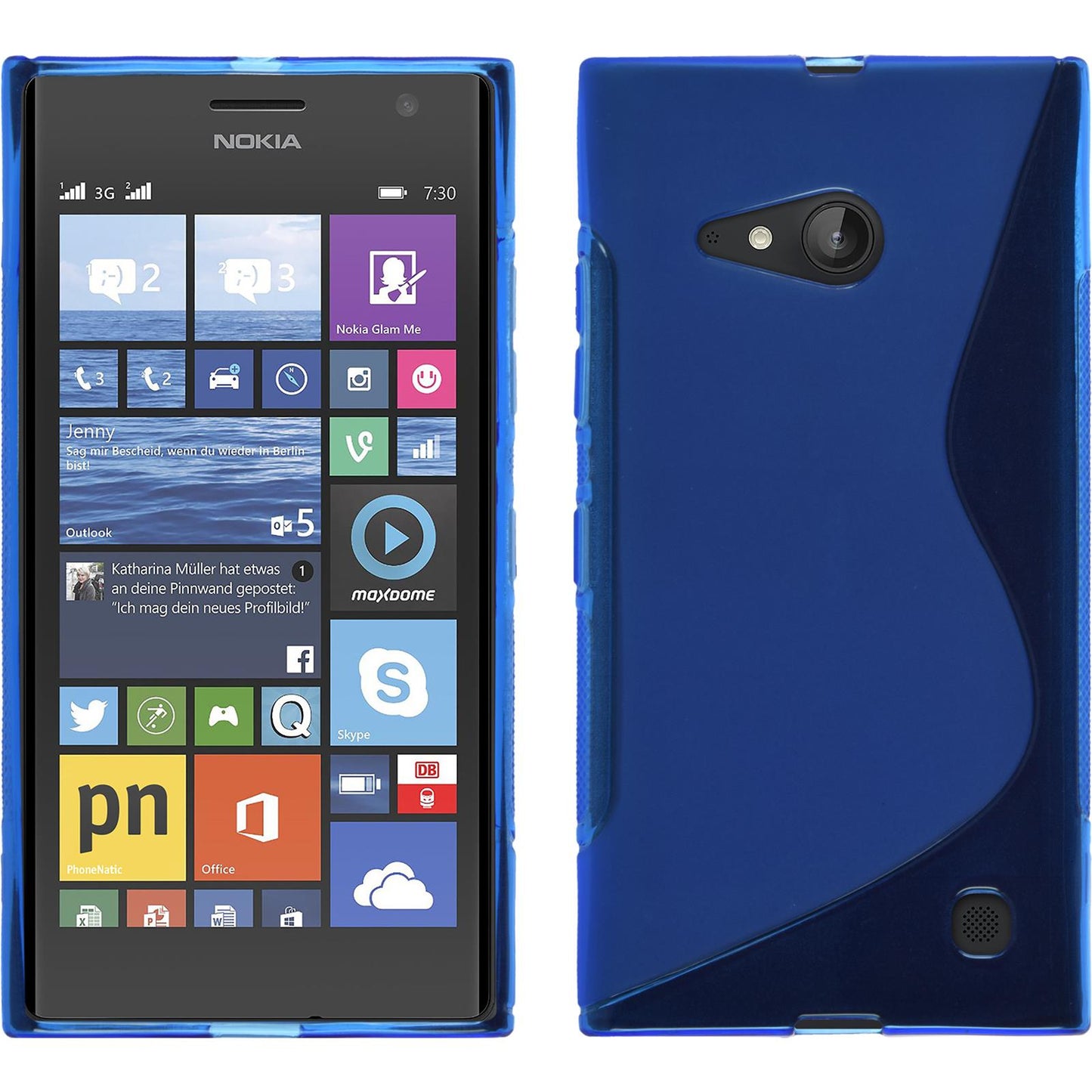 PhoneNatic Case kompatibel mit Nokia Lumia 730 - blau Silikon Hülle S-Style + 2 Schutzfolien