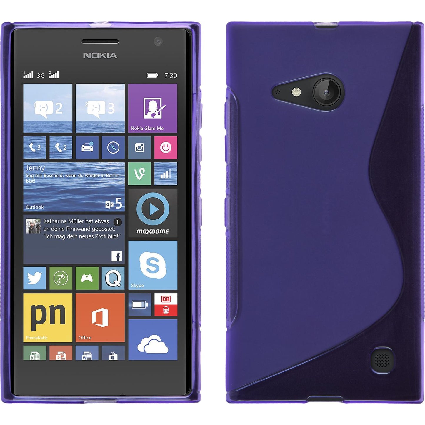 PhoneNatic Case kompatibel mit Nokia Lumia 730 - lila Silikon Hülle S-Style + 2 Schutzfolien