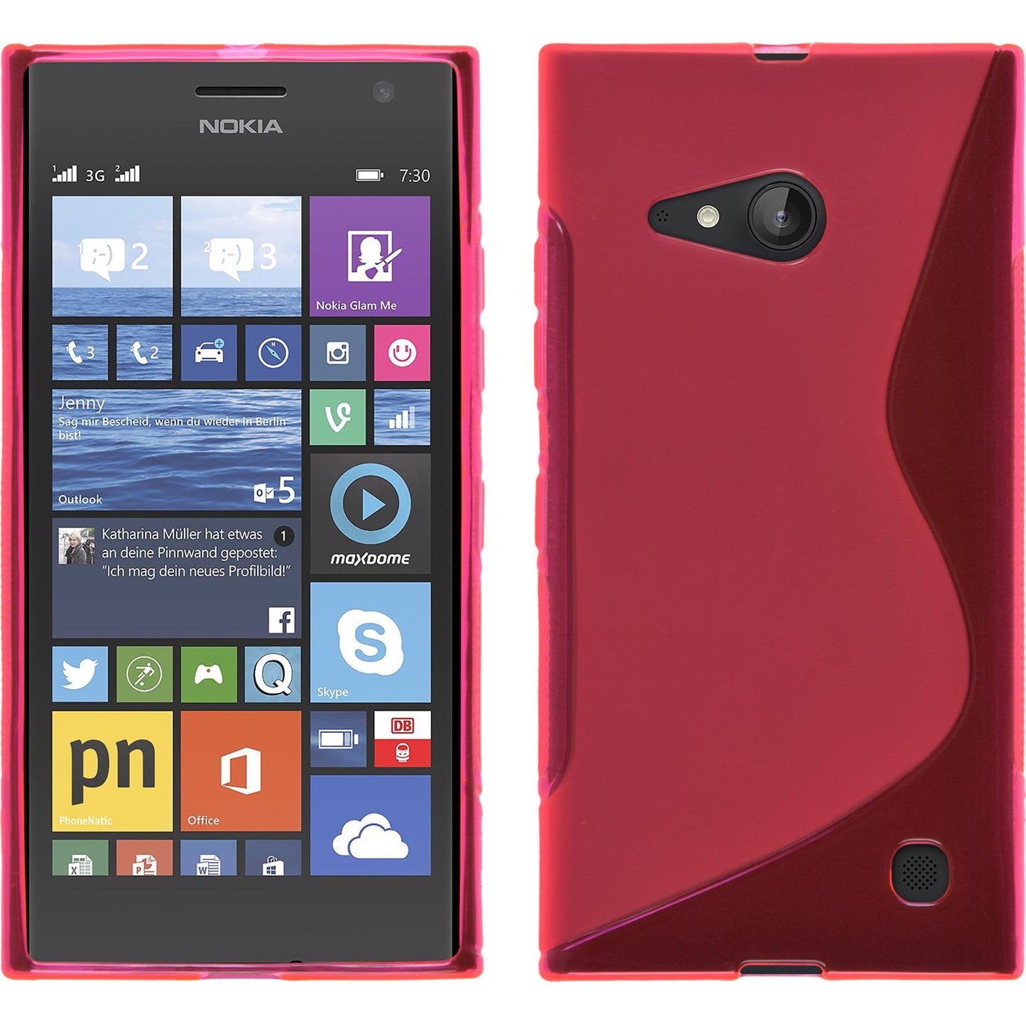 PhoneNatic Case kompatibel mit Nokia Lumia 730 - pink Silikon Hülle S-Style + 2 Schutzfolien
