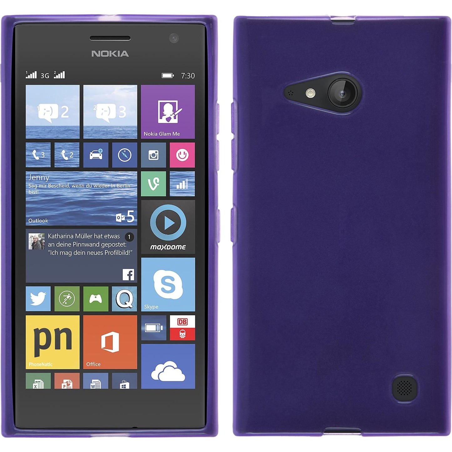 PhoneNatic Case kompatibel mit Nokia Lumia 730 - lila Silikon Hülle transparent + 2 Schutzfolien