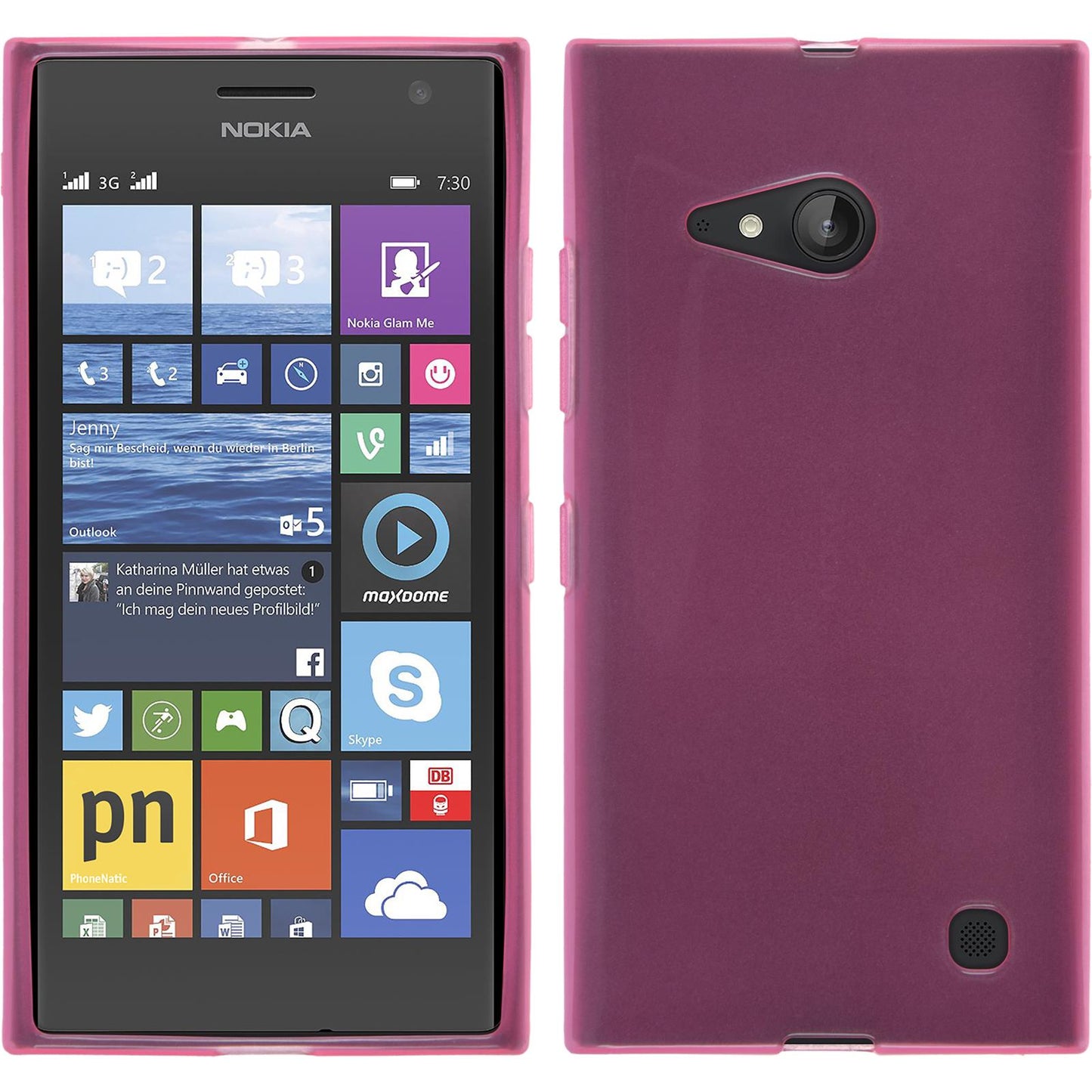 PhoneNatic Case kompatibel mit Nokia Lumia 730 - rosa Silikon Hülle transparent + 2 Schutzfolien
