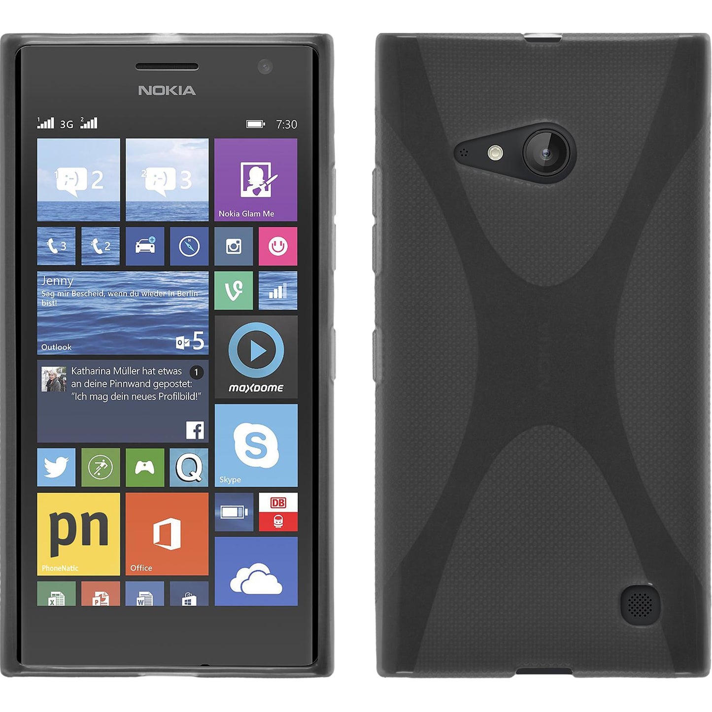 PhoneNatic Case kompatibel mit Nokia Lumia 730 - grau Silikon Hülle X-Style + 2 Schutzfolien