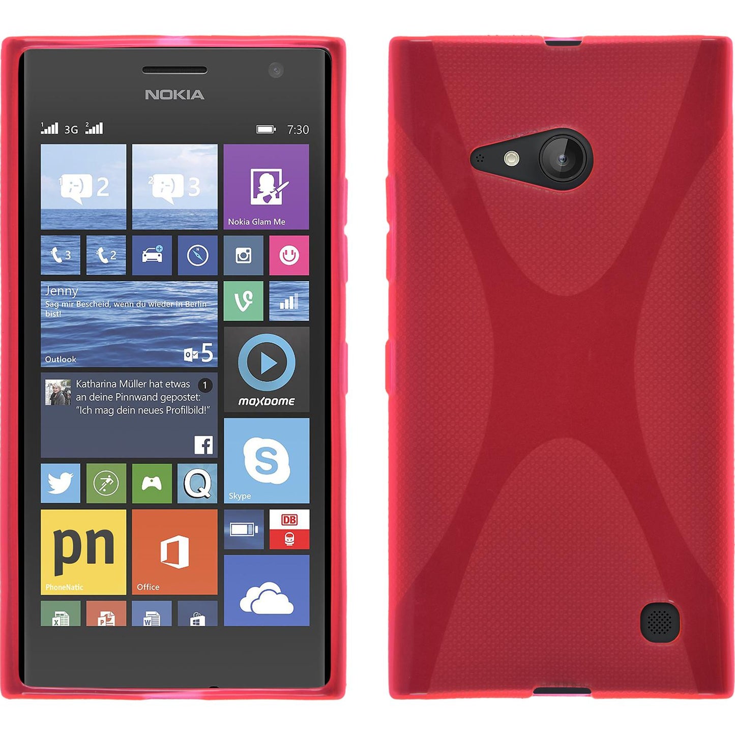 PhoneNatic Case kompatibel mit Nokia Lumia 730 - pink Silikon Hülle X-Style + 2 Schutzfolien