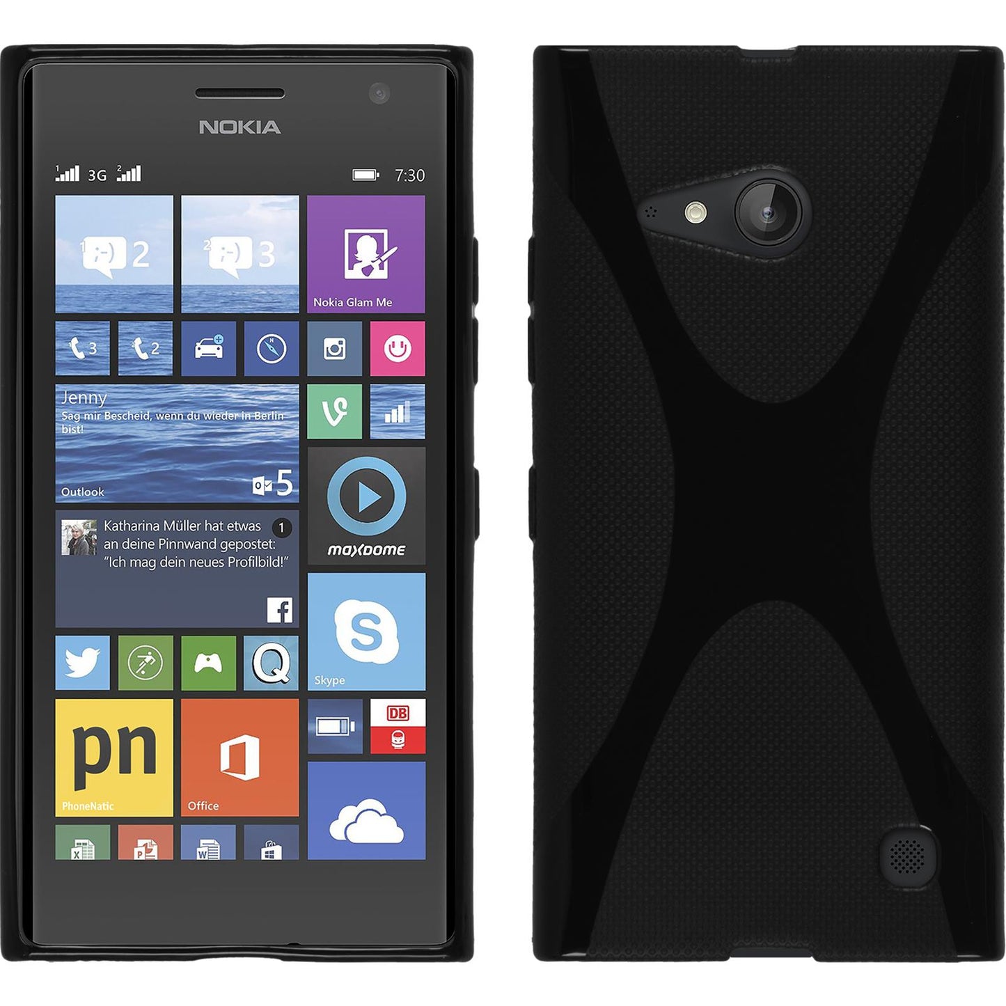 PhoneNatic Case kompatibel mit Nokia Lumia 730 - schwarz Silikon Hülle X-Style + 2 Schutzfolien