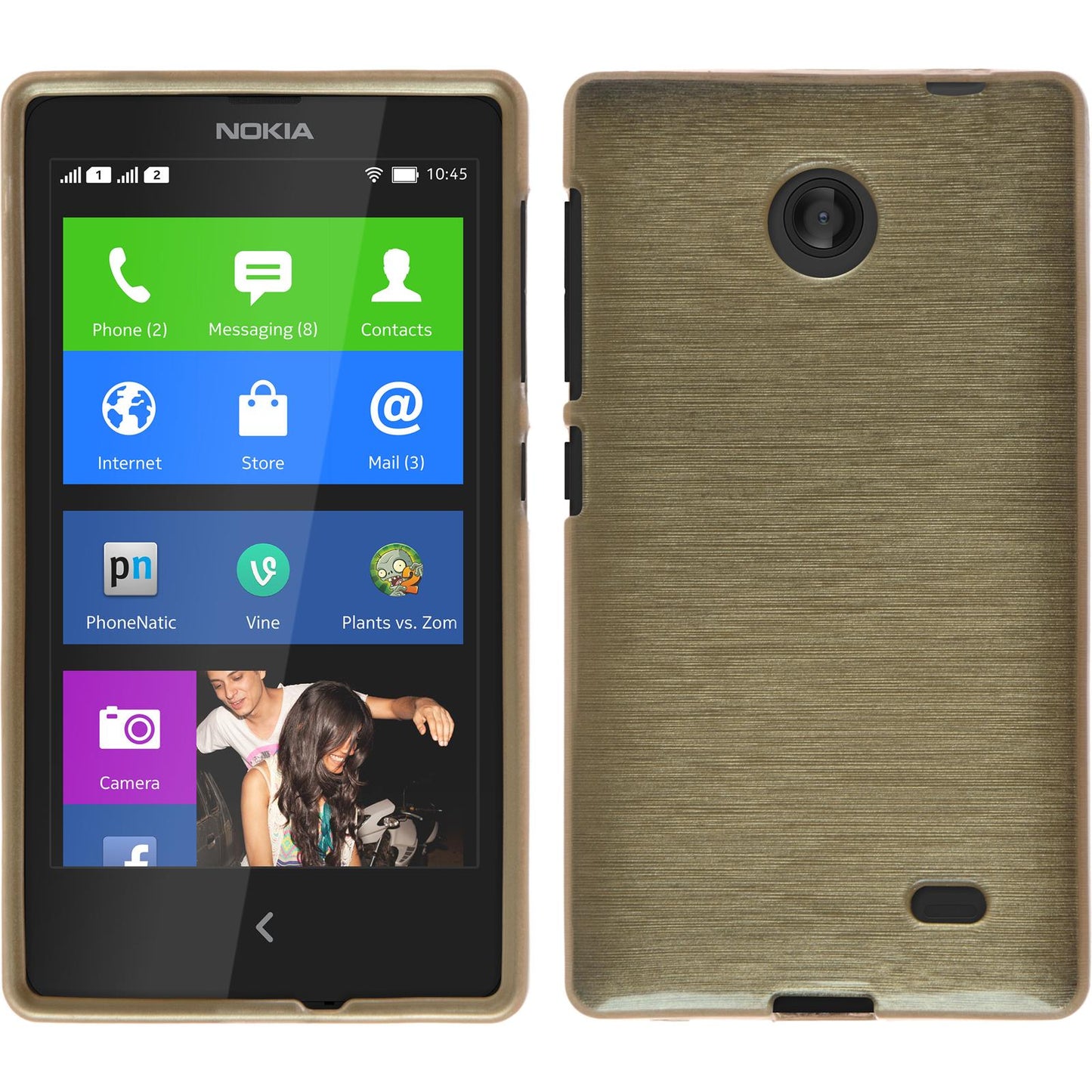 PhoneNatic Case kompatibel mit Nokia X / X+ - gold Silikon Hülle brushed + 2 Schutzfolien