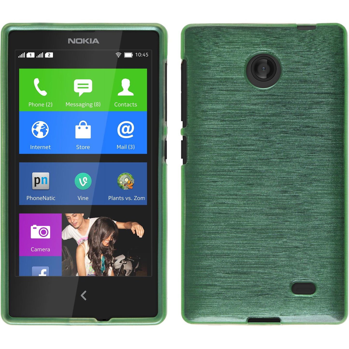 PhoneNatic Case kompatibel mit Nokia X / X+ - grün Silikon Hülle brushed + 2 Schutzfolien