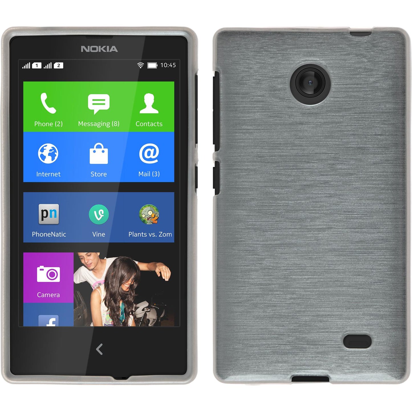 PhoneNatic Case kompatibel mit Nokia X / X+ - weiß Silikon Hülle brushed + 2 Schutzfolien