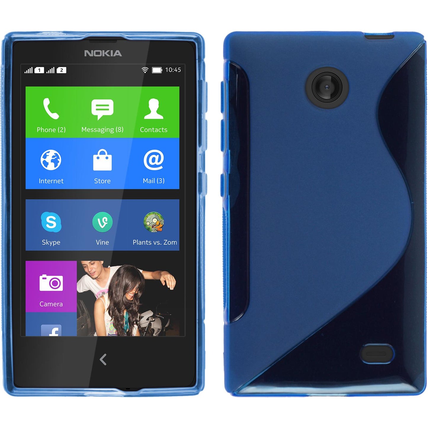 PhoneNatic Case kompatibel mit Nokia X / X+ - blau Silikon Hülle S-Style + 2 Schutzfolien