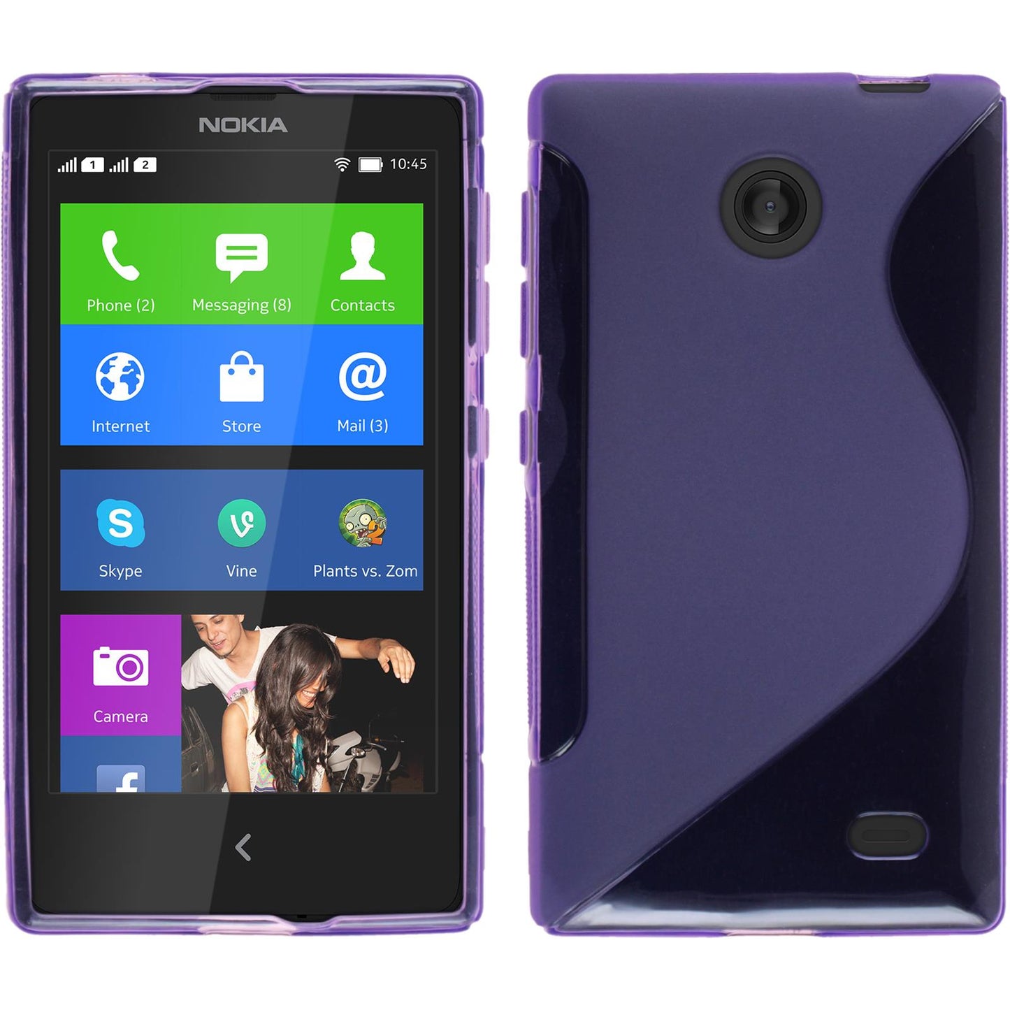 PhoneNatic Case kompatibel mit Nokia X / X+ - lila Silikon Hülle S-Style + 2 Schutzfolien